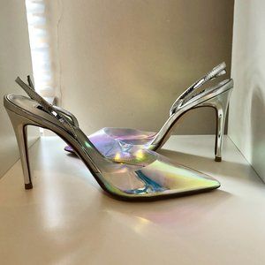 Nine West Fayes 3 Silver Clear Holographic Point Toe Heels